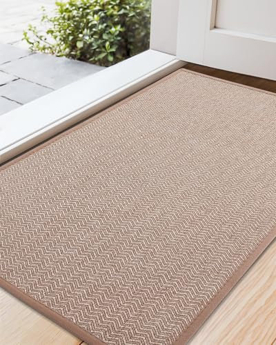 COLOR&GEOMETRY Dirt Trapper Door Matts Indoor 43.5x75 cm, Indoor Door Mat Non Slip, Front Door Mat Heavy Duty, Absorbent Doormats Inside for Entrance, Muddy Paws, Khaki (Rolled-up NO Creases)