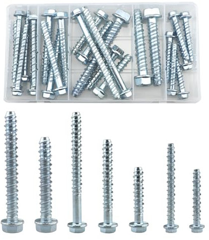 25 Pcs Concrete Self Tapping Anchor Bolt Kit(M6/M8/M10),Flange Hexagonal Head Screw Anchor,Used For Fixing On Masonry,Marble, Brick,Wood,Stone(50/75/100mm)
