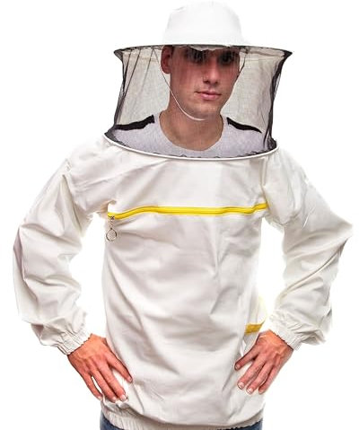 BEEART Professionelle Imkerjacke aus hochfestem Baumwollstoff – Für Imker – Schutzkleidung gegen Stiche von Bienen & Insekten –Mit Stoffhut & Schleier– Atmungsaktiv & bequem –EU Qualität– Größen M–3XL