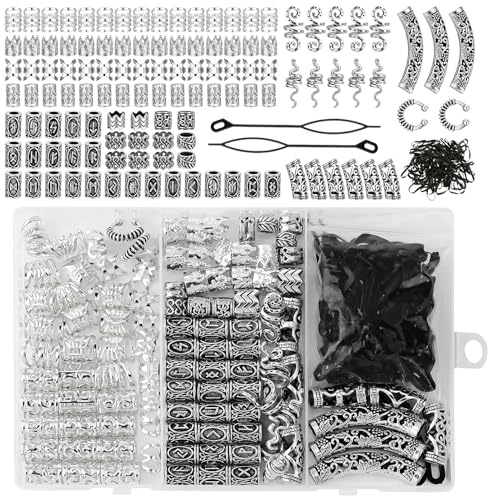 Camptrip 219pcs Nordic Dreadlocks Beads Viking Hair Beads with Jewelry Box and Accessories