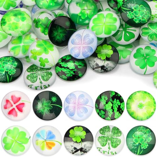 45 Stk Vierblättriges Kleeblatt Bunte Muggelsteine Bunt Kinder Groß 25mm Glasnuggets Glassteine Mosaiksteine zum Basteln Glückssteine Edelsteine Deko Schmucksteine Cabochons für DIY Anhänger Armbänder