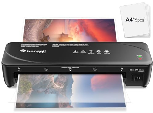 Bonsaii A4 Laminator Machine with Never Jam Technology, Dual Heat Settings, High-Speed Laminating, Max 230mm Width (A4 Size) - Ideal for Home, Office, and School Use,Black (L418-C)