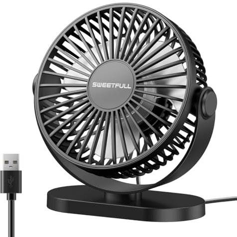 LULUWA Ventilador de Escritorio USB Pequeño Silencioso de 3 Velocidades, Mini Ventilador Portátil Personal de Rotación de 360° Ajustable, 5 Pulgadas Accesorios de Refrigeración para Mesa de Oficina