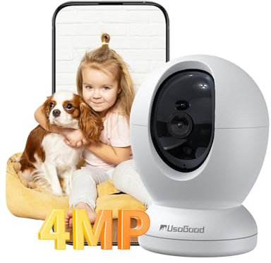 usogood 2.5K Telecamera Wi-Fi Interno, 360° Webcam per Animali/Anziani con Visione Notturna, Supporta 2.4G/5G WiFi, Audio Bidirezionale, Rilevamento&Tracciamento del Movimento, Compatibile con Alexa