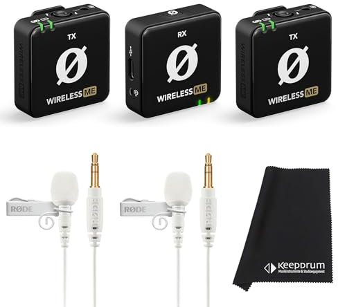 Rode Wireless ME Dual Microphone Radio System + 2 x Lavalier GO White Lapel Microphone + Keepdrum Microfibre Cloth