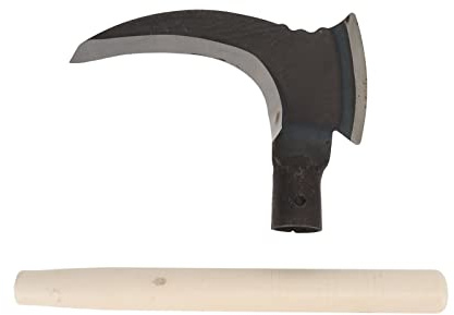 BTSEURY Steel Grass Sickle, High Manganese Steel Double Scythe Multifunctional Mowing Cutting Trees Double Sickle for Gardening Tools (Single Cutter Head, Wooden Stick)