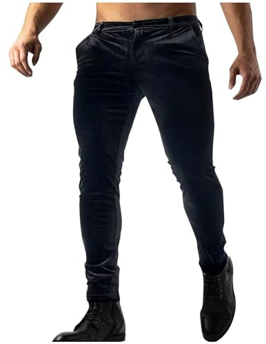 2025 Men’s Soft Velvet Trousers Stretch Pants with Pocket Slim Fit Sweatpants for Work Dress Pants Athletic Outdoor Casual Solid Trousers Classic Dinner Part Tailored Fit Dress Pants Black