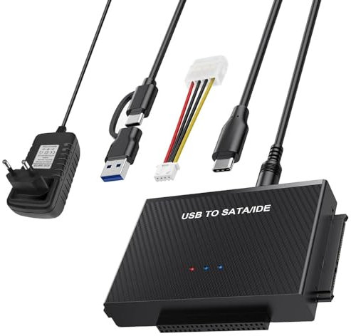 RUIZHI IDE SATA USB 3.2 GEN2 Adapter für 2,5/3,5 HDD/SSD, Festplatten Adapter unterstützt 6TB, mit 12V 2A Netzteil USB-Kabel, IDE USB Adapter für Mac OS/Windows/Linux