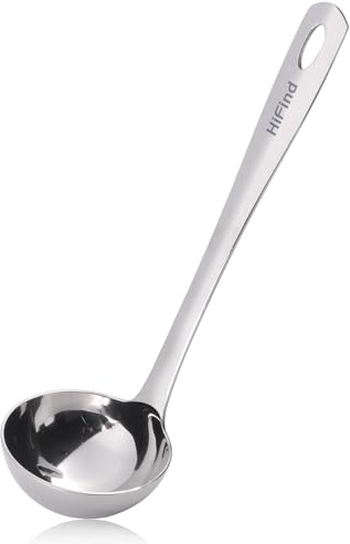 HIFIND Large Ladle Spoon 10.6 Inches Stainless Steel, Heavy Duty Mirror Polished Cooking Utensil, Dishwasher Safe, Kitchen Serving Tool, Rust-Resistant Metal Unique Soup Spoon