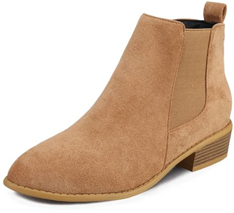 Dernolsea Ladies Flat Chelsea Ankle Boots with Zip | Faux Suede, Block Low Heel, Women Wide Fit Ankle Boots for Work Casual