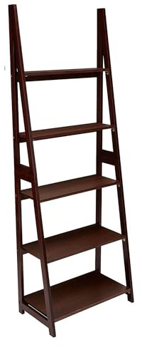 PJ Wood 5 Tier Ladder Shelf Wooden Display Organizer for Books and Décor Storage Stand for Living Room Office Indoor Use, Espresso
