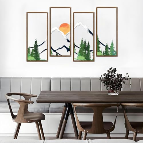 ruelen 4 st metallsolnedgång berg skog väggkonst bergslinje dekor abstrakt minimalistisk väggskulptur rustik natur väggdekor för hem kontor badrum sovrum vardagsrum (grön)