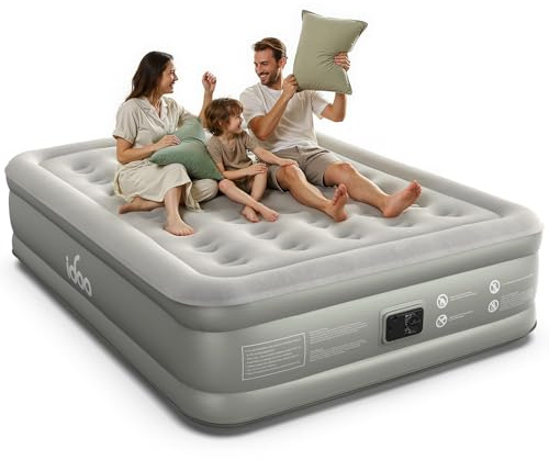 iDOO Inflatable Air Mattress, King Size Airbed with Built-in Electric Pump, Blow Up Mattress Double in 3 Mins Fast Inflation, Portable Air Bed for Home Camping Travel 203x152x46cm