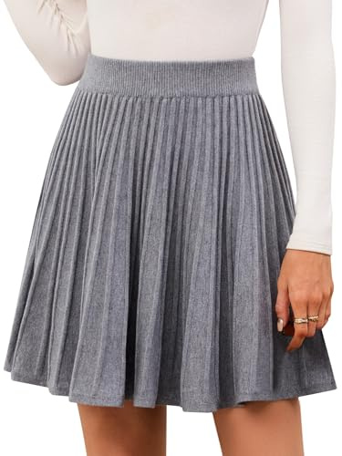 Adigaber Femmes Jupe Mini élastique Taille Haute Tricot Plissé Jupe d'hiver