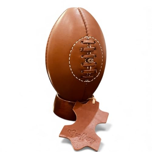 Geoffrey I MINI Retro Rugby Ball 4 Panels I Tan Cow Leather with Wooden Base I Size 2 Vintage Style with Leather Laces and Hand Stitched (Tan, 2)