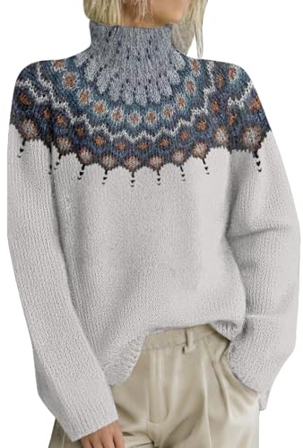 Pull Femme Norvégien d'hiver Chaud Chic Et Élégant Pullover Tricoté Col Rond Manche Longue Sweatshirts Motif Jacquard Hauts Grande Taille Mode Surdimensionné Vetement Femme Automne Hiver