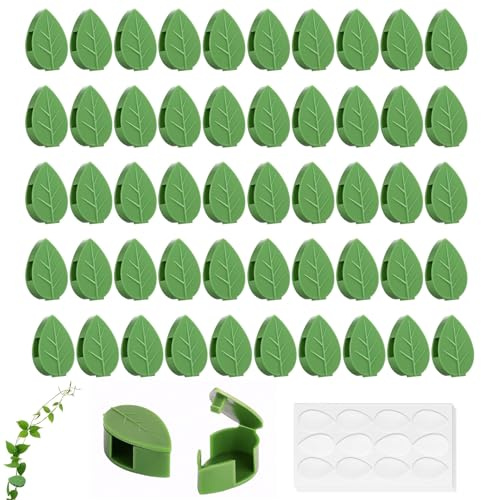 Xiqunw 50 clips autoadhesivos para plantas de pared, ganchos invisibles verdes, soporte para plantas, pared para plantas trepadoras, hiedra, filodendro jardín