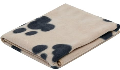 Yusat Fluffig husdjursfilt dubbelsidig plysch hund katt överkast 70 x 90 cm mjuk varm mysig filt för husdjur med maskintvättbar husdjurssäng soffa reselåda matta (kaki bakgrund svart fotavtryck tryck)