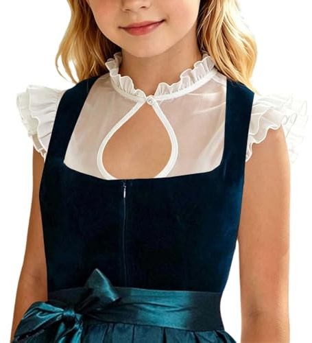 Chemise Fille Dirndl Blanche Blouse Bavaroise pour Fille Manches Papillon
