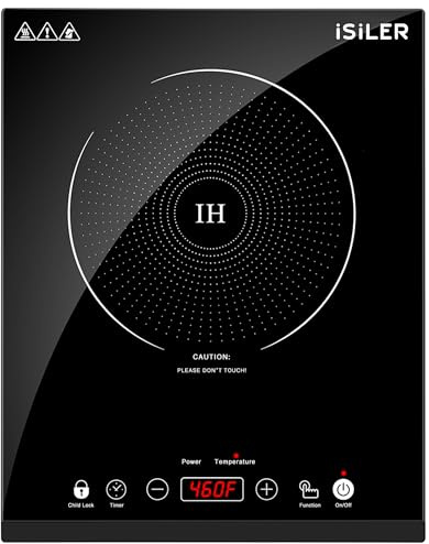 Portable Induction Cooktop, iSiLER 1800W Sensor Touch Electric Induction Cooker Cooktop with Kids Safety Lock, Countertop Burner with Timer, 9 Power Levels Suitable for Iron, Stainless Steel Cookware