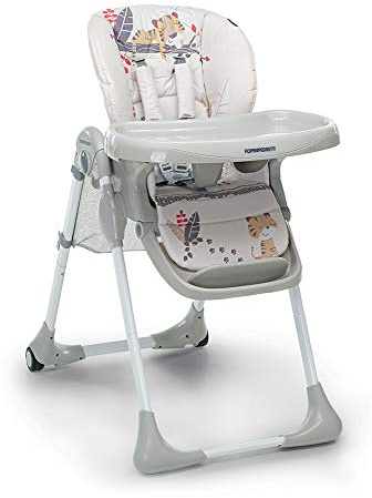 Foppapedretti Seggiolone Meeting, bambini da 6 mesi a 3 anni (fino a 15 Kg), Seduta/Poggiapiedi/Schienale Regolabili, Cesto Porta Oggetti, Stabile e Confortevole, con Imbottitura Lavabile, Baby Tiger