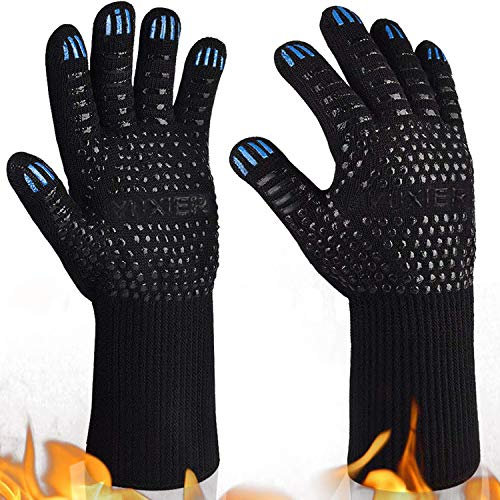YUXIER Guantes de horno para barbacoa, guantes de horno resistentes al calor extremo, guantes de horno para cocinar, parrilla, cocina, horno ahumador, barbacoa, chimenea, soldadura, corte (35 cm,
