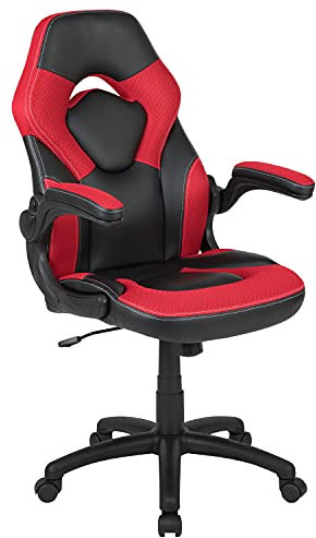 Flash Furniture X10 Gaming-Stuhl, ergonomischer Bürostuhl für PC- und Gaming-Setups, verstellbarer Gamer-Stuhl mit Rückenunterstützung, LeatherSoft, rot/schwarz