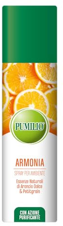 Pumilio Spray Armonia 200ml, Deodorante Ambiente con Oli Essenziali, Profumatore per Ambienti con Arancio Dolce e Petitgrain, Profumo Purificante e Rinfrescante