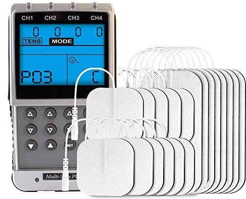 Med-Fit 4 Channel Rechargeable TENS, EMS & Multi-Stim. Adjustable Manual Mode with 24 pre-Set programmes of TENS, Muscle Stimulation Certified Medical Device. Supplied with 28 self-Adhesive Pads