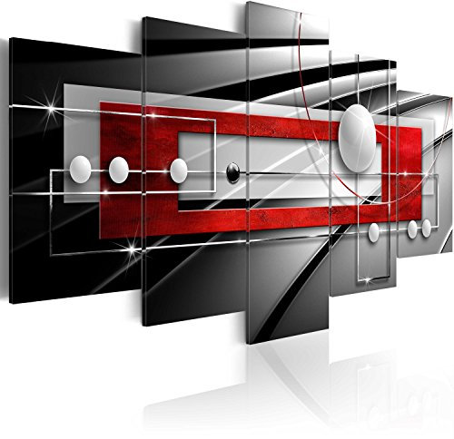 B&D XXL - Tableau Acoustique Abstrait 100x50 cm 5 Parties - Décoration Isolation Phonique Bureau Chambre Panneau Insonorisant Impression sur Toile - Abstrait Rouge Glamour a-A-0209-b-n