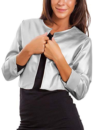 Toocool - Giacca Donna Corta Ecopelle Bolero Senza Chiusura Giacchetto Sexy JL-7860 [XL,Argento]