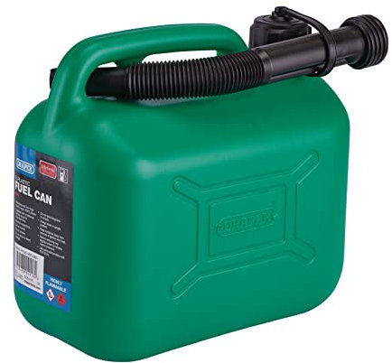 Draper Tanica per benzina in plastica da 5 l, tanica per carburante e diesel, serbatoio dell'acqua da 5000 cc, diametro del beccuccio flessibile 20 mm, lunghezza beccuccio 290 mm, 09052
