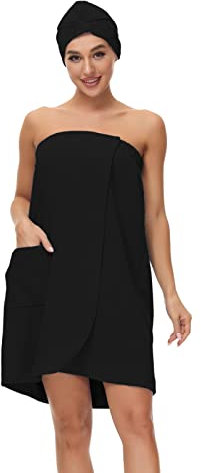 Verve Jelly Bath Wrap Towels for Women Adjustable Shower Spa Wrap Home Hotel Bathrobes Nightgown for Sauna Beach Pool Gym Travel Black XXL