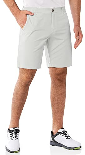 33,000ft Men's Golf Shorts 9 Dry Fit Stretch Golf Short UPF 50+ Lightweight Flat Front 4-Way Stretch Bermuda Shorts Breathable Shorts with 4 Pockets and Tee Holders, Light Grey 34W x 9L