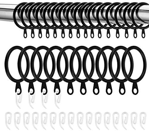 JEUIHAU 100 Pack Black Metal Curtain Rings and Hooks, 33 mm Drapery Rings for Window, Door and Shower