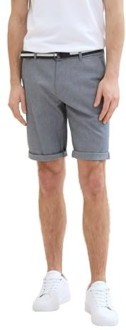 TOM TAILOR Herren Slim Fit Chino Shorts mit Gürtel, navy white bean dobby, 40