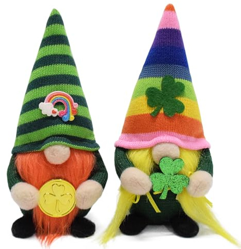Attiigny 2pcs St.Patrick's Day Gnomes Decor Gifts,Small Shelf Tray Ornament Tomte Irish Leprechaun Nisse Plush Tomte, Green Saint Paddy's Day Elf Dwarf Scandinavian Gnomes for Home