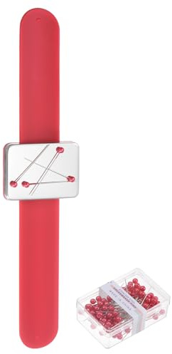 sourcing map Magnetic Pin Holder Wristband Wrist Sewing Pincushion Silicone Strap Bracelet with 100 Plastic Head Pins for Sewing Quilting Hair Clips, Red