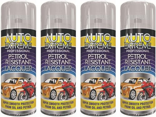 4 x 400ml Clear Lacquer Spray, Gloss Spray Finish Petrol Resistant Smooth Protection from Oil and Petrol