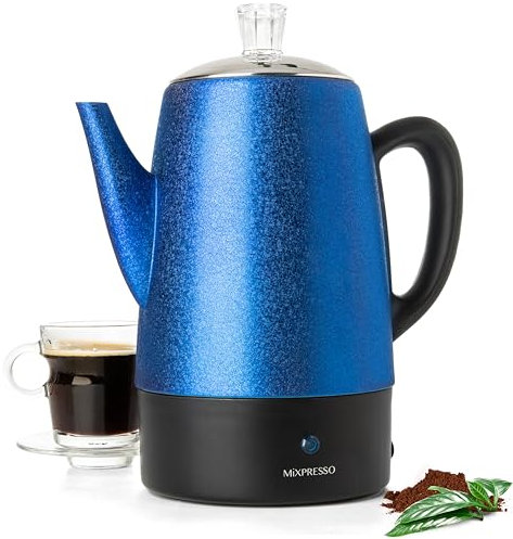 Mixpresso 10 Cup Shiny Blue Electric Percolator Coffee Pot, Stainless Steel