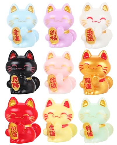 Toddmomy 9pcs Resin Landscape Fortune Cat Lucky Fortune cat Figurines Mini Maneki Statues Ornaments for Car Home Office