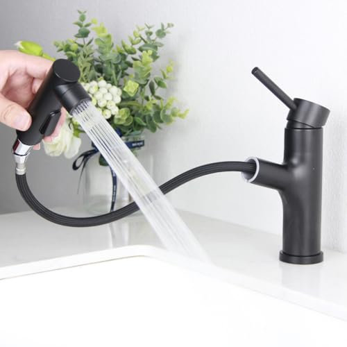 Grifo de baño negro, SEMANEY de alta presión con ducha extraíble, grifo mezclador monomando con 3 modos de ducha, extensible, grifos para baño, G3/8