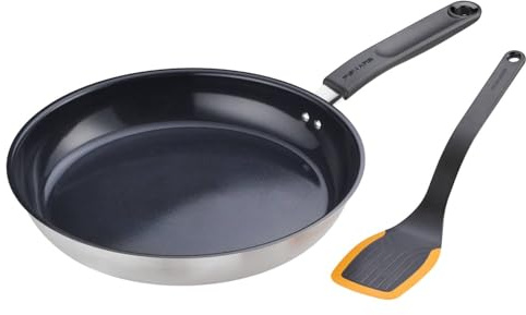 Fiskars kitchen set, frying pan (Ø 28 cm) made of aluminium for all hobs, spatula (29.3 cm) made of plastic/silicone, Functional Form, 1075040