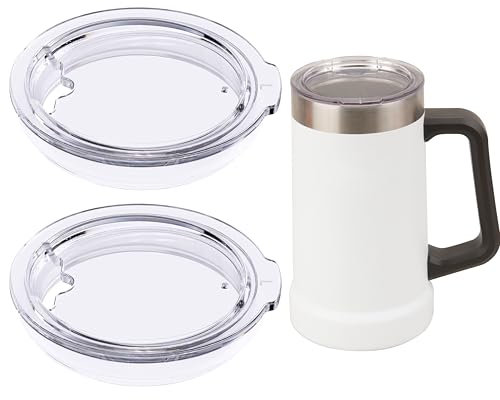 LUVCOSY 2PCs Cup Lids Compatible with Stanley 24oz Stainless Steel Beer Steins Beer Mugs, Clear Replacement Cup Lids with Sealing Silicone Ring, Drinking Glasses Lids, Cup Covers (Mugs NOT Included)