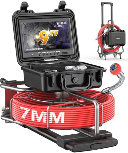 Dnenellr Telecamera Ispezione Tubi 50M, 1080P Videoispezione per Tubazioni con Segnale a 512Hz, Autolivellante, Contametri, DVR, Sonda con Telecamera per Ispezione Tubi Fognature, Piscine e Scarichi