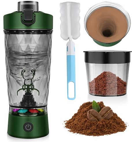 WIYETY Shaker elettrico con scomparto in polvere: 650 ml, frullatore di proteine automatico con spazzola, shaker proteina USB-C ricaricabile, frullatore di proteine per sport e fitness, verde oliva
