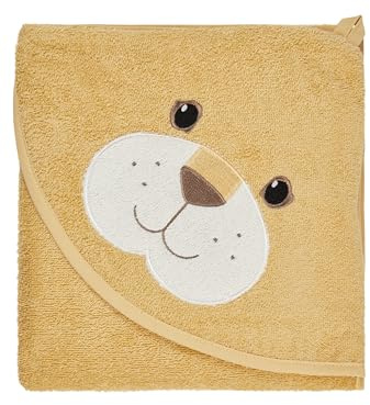 Sterntaler Asciugamano da bagno con cappuccio, 100 x 100 cm, con leone Leo, morbido asciugamano in cotone assorbente, con graziose orecchie 3D per neonati e bambini, ocra