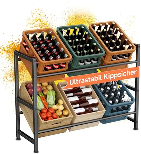 HFHOME Estantería resistente para 6 cajas de bebidas, estantería de doble nivel para cerveza, frutas, verduras, agua, color negro