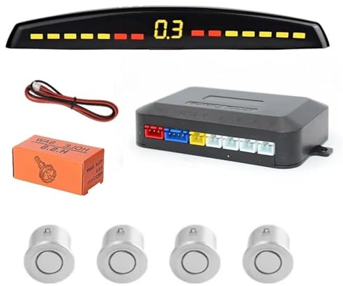 Capteurs De Stationnement Kit Radar Recul pour Voiture Capteur Stationnement pour Véhicule avec 4 Capteurs Stationnement Radar Secours Kit D'Aide Au Stationnement(Argent)