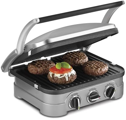 Cuisinart Griddler Indoor Grill, Panini Press, Sandwich Maker & More, 5-in-1 Grilling, Dishwasher-Safe Nonstick Cooking Plates, GR-4NNAS, Stainless Steel